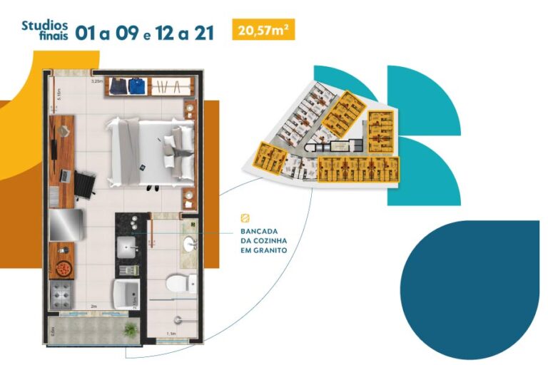 Studios finais 01 a 09 e 12 a 21- 20,57m²
